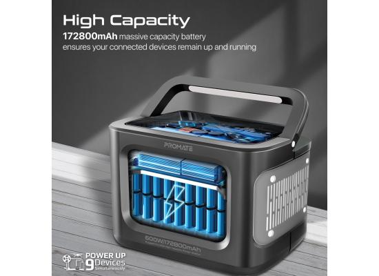 Promate PowerMine-600 W/172800mAh Rugged Durable High-Capacity Power Station